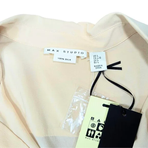 Max Studio Large NWT Sleeveless Peach Silk Collared Blouse - Picture 8 of 9
